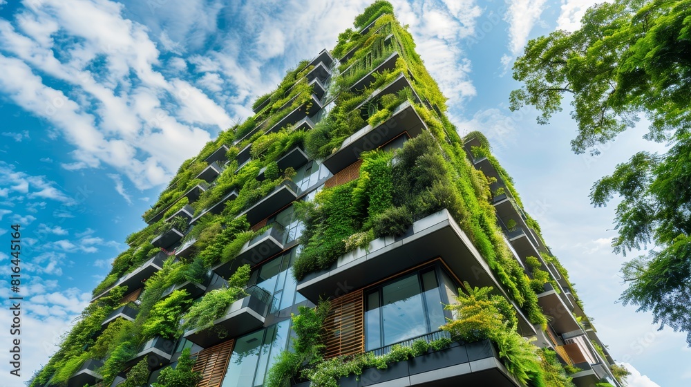 Close-up image showcasing the integration of modern green building designs with vertical gardens, clear and focused on an isolated backdrop Close-up image showcasing the integration of modern green building designs with vertical gardens, clear and focused on an isolated backdrop