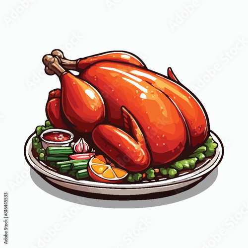 Full chicken dish in a plate vector illustration