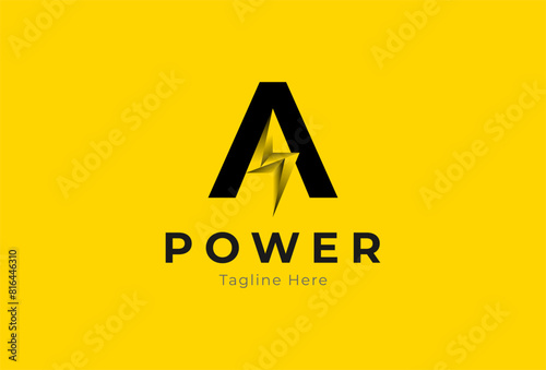 Letter A Power Energy logo, abstract letter A with lightning bolt combination, tunder bolt design logo template, vector illustration photo
