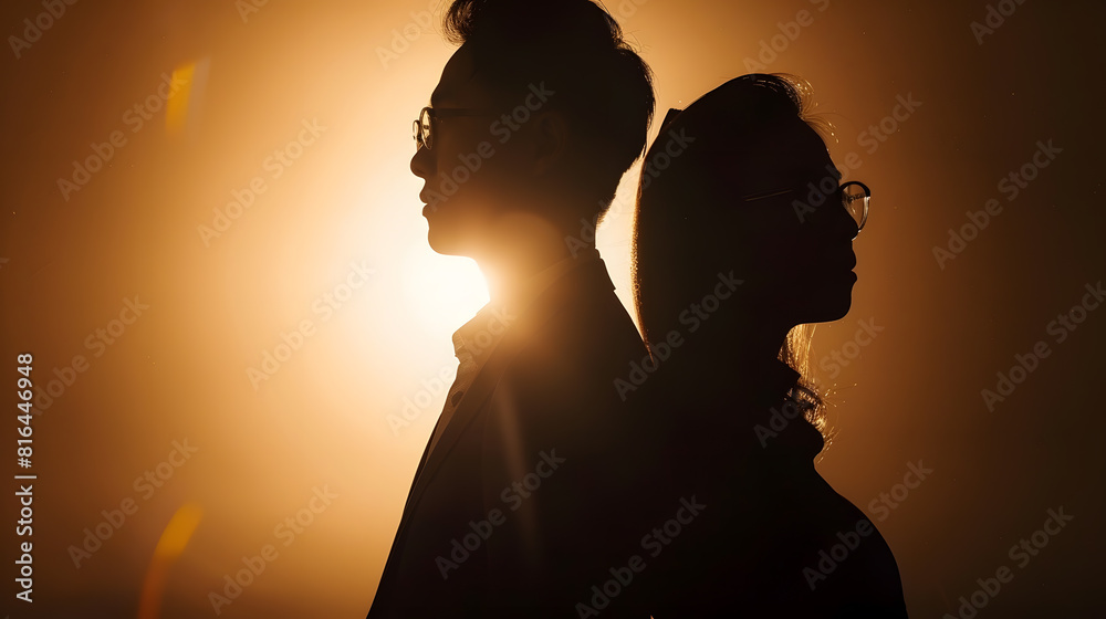 Silhouette of Asian businessman and businesswoman : Generative AI
