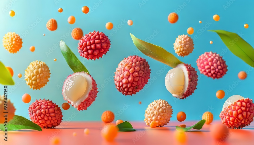 lychee falling on blue lychee falling on blue