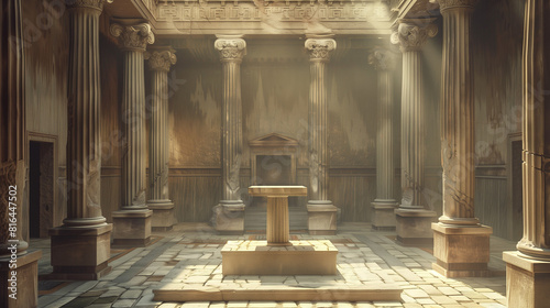 Ancient Roman Temple Room With Columns and Pedestal photo