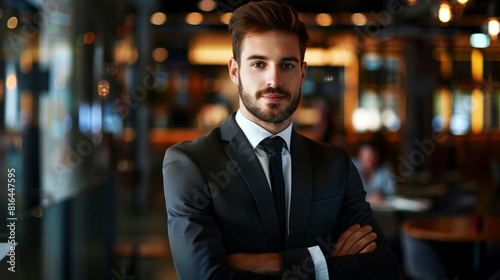 portrait businessman stand on digital background