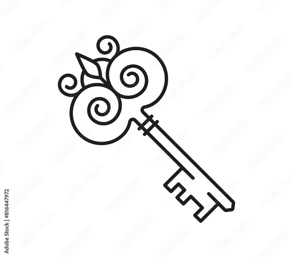 Medieval key, heraldry line icon symbolizes authority and access. Isolated monochrome outline vector sign of intricately designed vintage skeleton key represent status and security in the middle ages Medieval key, heraldry line icon symbolizes authority and access. Isolated monochrome outline vector sign of intricately designed vintage skeleton key represent status and security in the middle ages