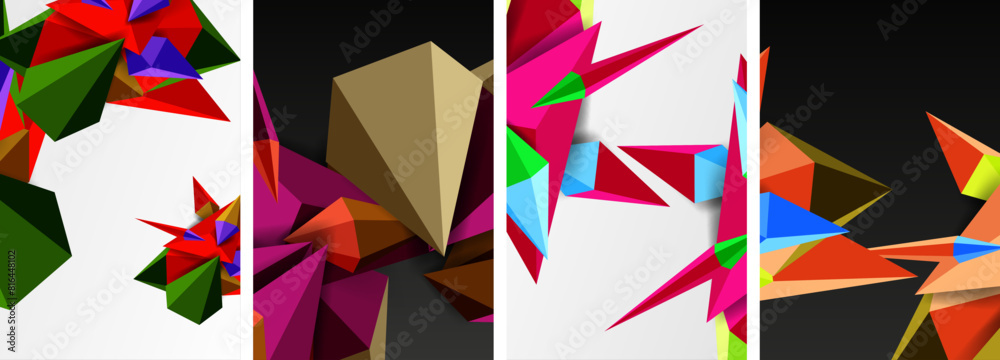 Set of triangle geometric low poly 3d shapes posters Set of triangle geometric low poly 3d shapes posters