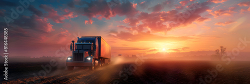 Rear Truck Image,Truck on the road in the desert at sunset © Ahmer