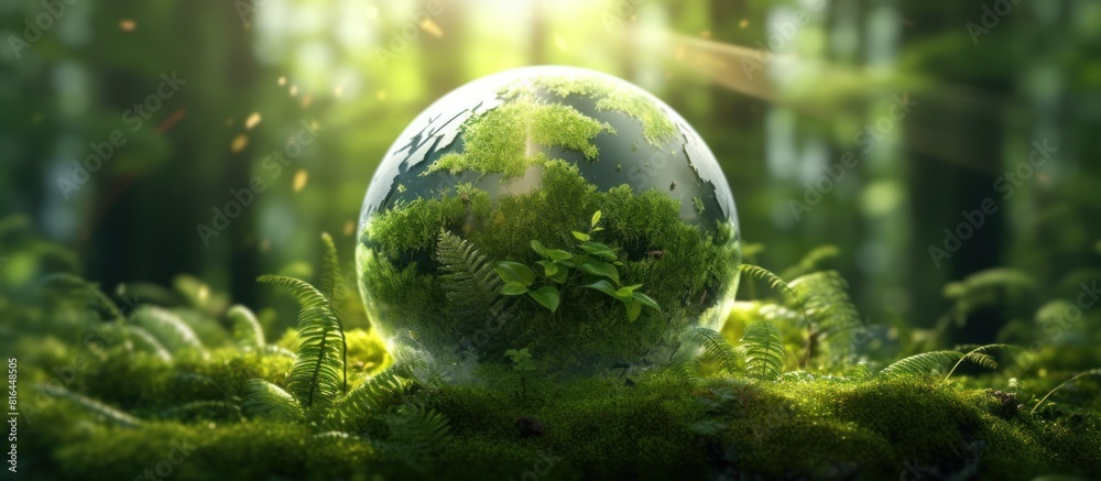 transparency ball overgrown with green plants .concept of preserving green environment transparency ball overgrown with green plants .concept of preserving green environment