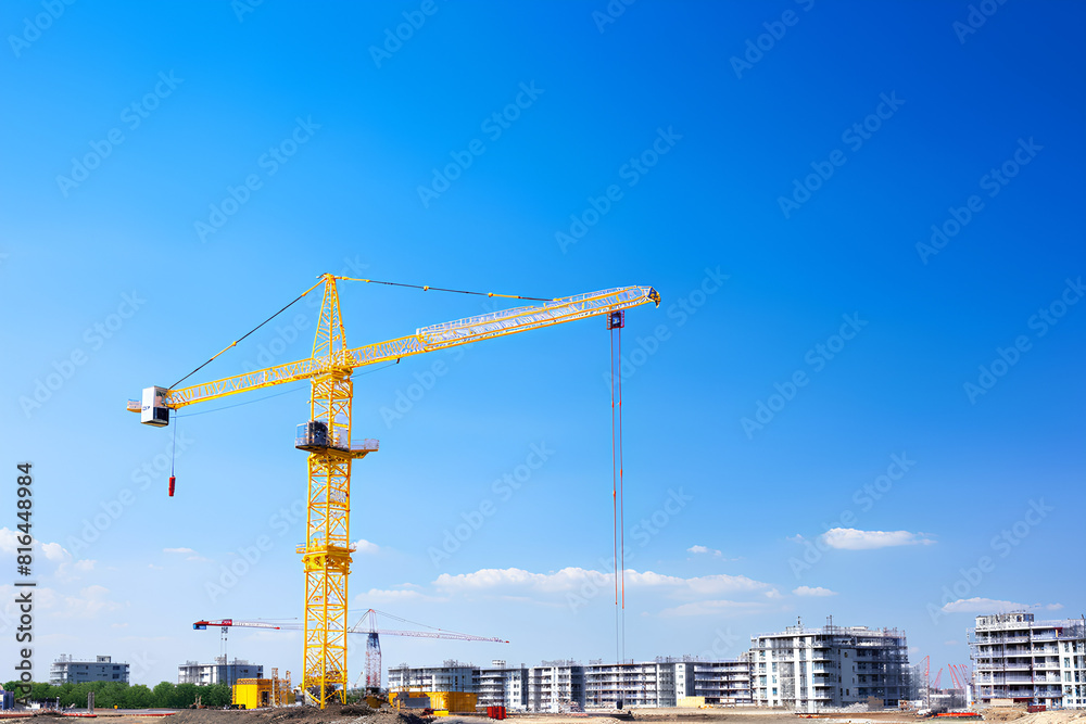 construction site and yellow crane on the background blue sky construction site and yellow crane on the background blue sky