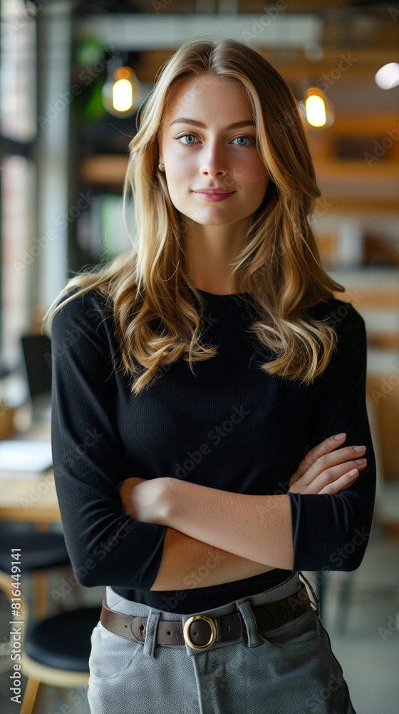 Fototapeta premium Young Woman Posing for Photo in Restaurant