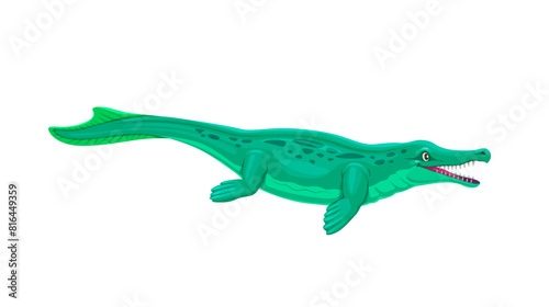 Metriorhynchus prehistoric dinosaur character. Isolated cartoon vector marine crocodylomorph from middle jurassic  belonged to metriorhynchinae subclade  with streamlined body adapted for aquatic life