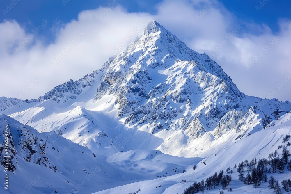 Obraz premium Mountain Snow. Landscape of Winter Alps in France with Blue Sky