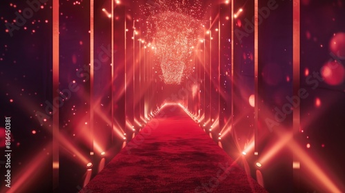Red carpet entrance design for an award ceremony with stage lights and a highlighted center, depicting a winner's path © Manzoor