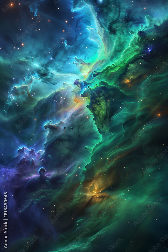 Colorful Nebula Swirling in Cosmic Ocean