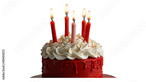 red birthday cake isolated on transparent background
