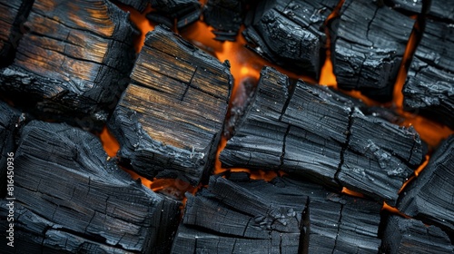 Close-up of premium hardwood charcoal on an isolated background, focusing on the quality and texture for advertising purposes