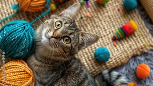Colorful Cat Toys Scattered on Cozy Floor for Feline Playtime and Exercise