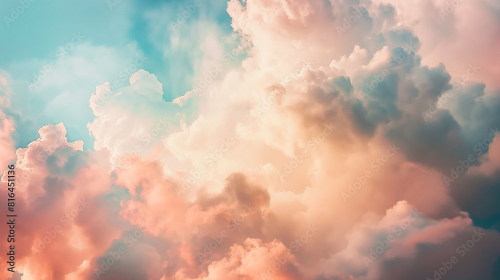 Background of Renaissance cloud sky painting Dream: Golden Pink & Mint Green Clouds - Art Background of Renaissance cloud sky painting Dream: Golden Pink & Mint Green Clouds - Art