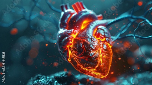 Detailed 3d illustration of human heart blockages photo