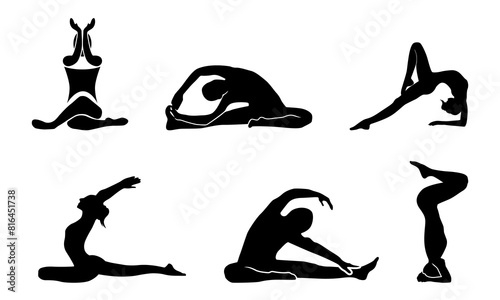 Set of yoga poses icons vector silhouette illustrations design