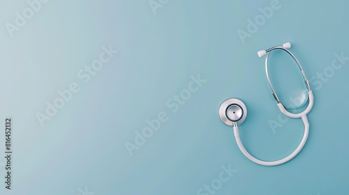 a stethoscope rests on a blue surface next to a white headphone photo
