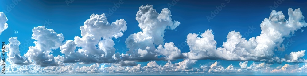 Fototapeta premium Panorama Clouds. Blue Sky with White Clouds on a Sunny Summer Day