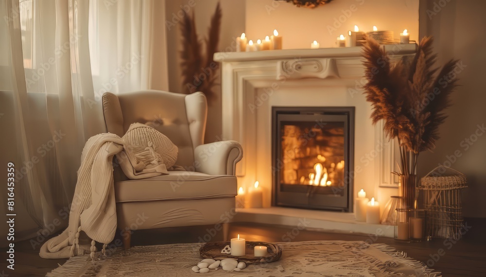Fototapeta premium Room Interior With Fireplace