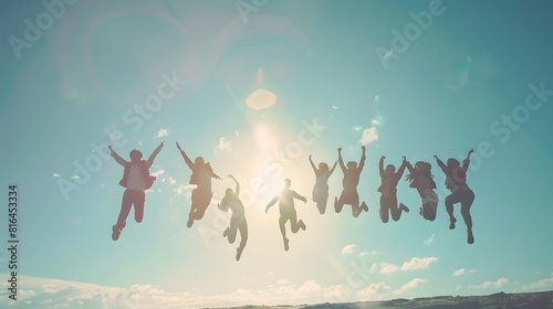 Silhouette happy business teamwork jumping congratulation and celebrate in Happy New year 2024 for change new life future concept Freedom lifestyle group people team jump part of Numbe : Generative AI photo