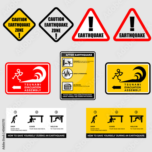 set of warning signs earthquake