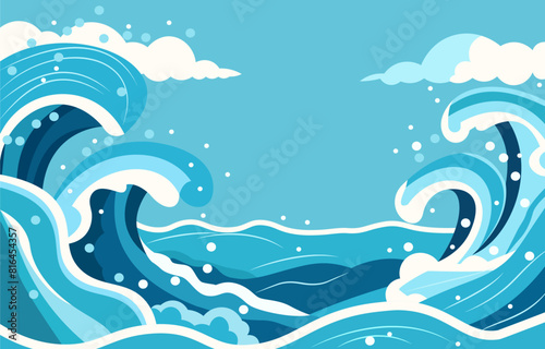 Nature Landscape Background with Big Sea Ocean Water Waves in Summer