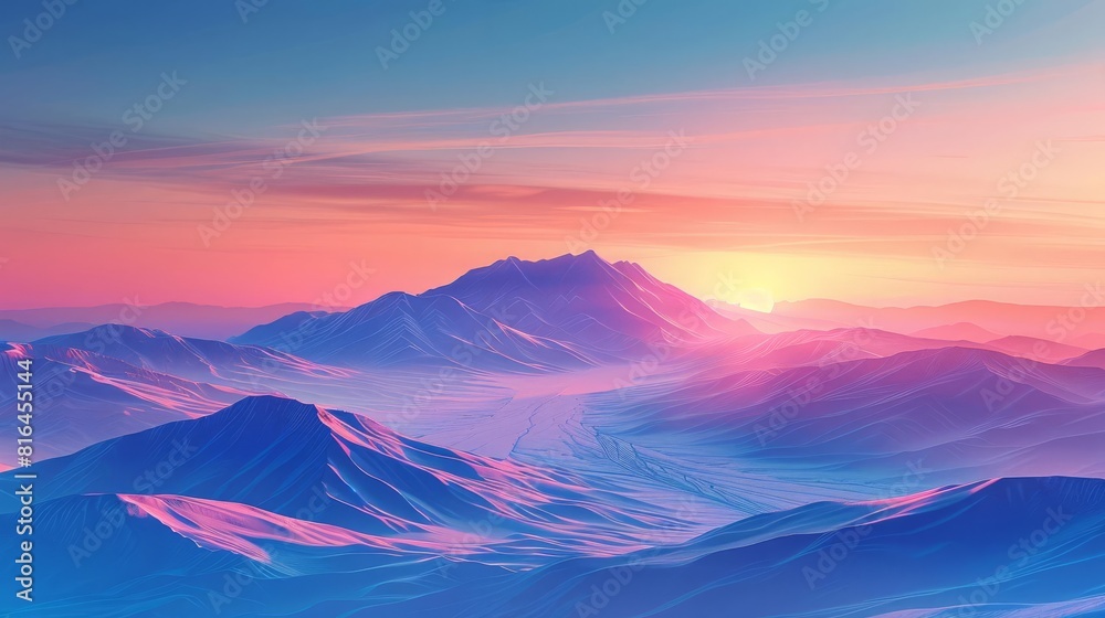 Highresolution computer wallpaper featuring a serene mountain landscape at sunrise, with a clear sky and vibrant colors, perfect for a calming desktop background Highresolution computer wallpaper featuring a serene mountain landscape at sunrise, with a clear sky and vibrant colors, perfect for a calming desktop background