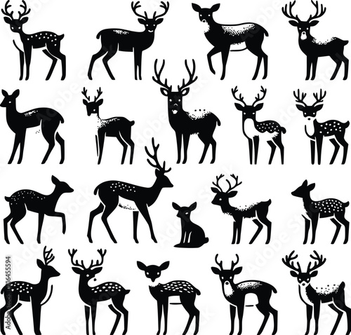 deer silhouette set vector
