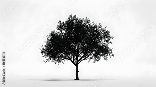Black silhouette of a real tree on white background   Generative AI