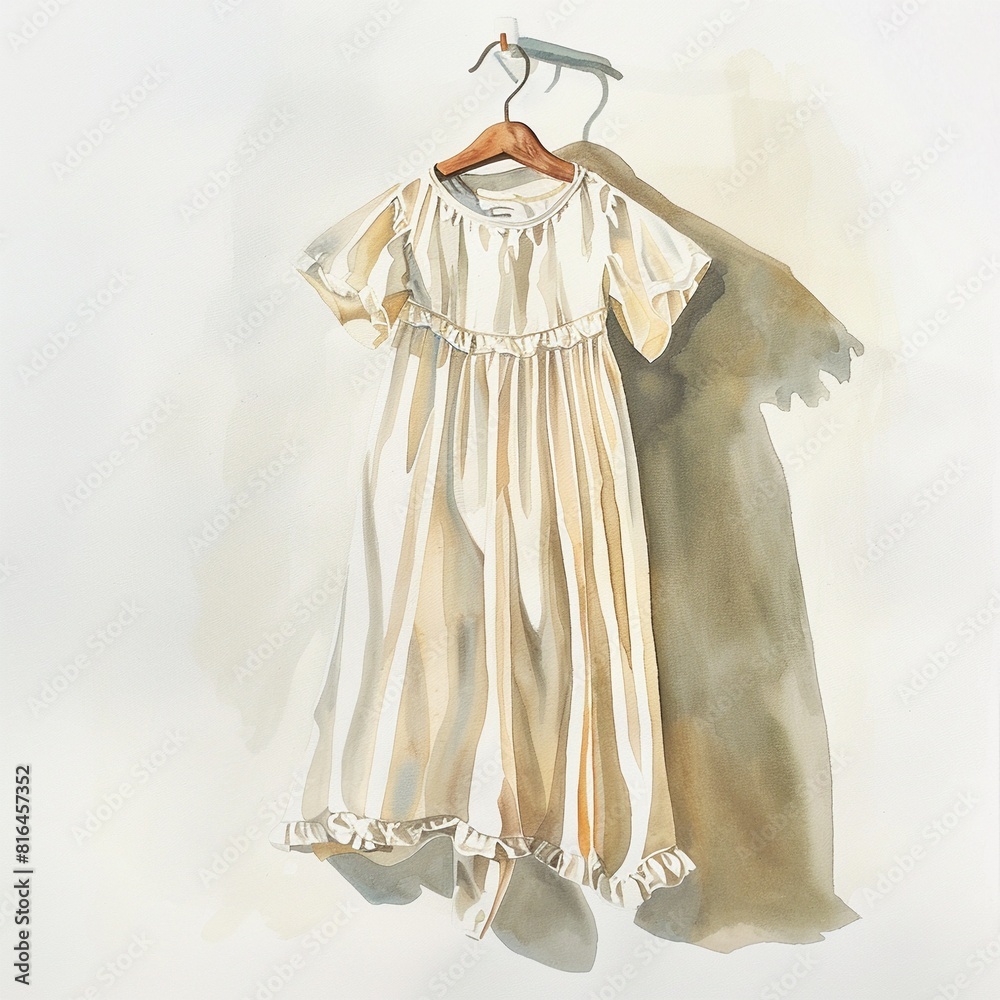 Watercolor of a baptism gown hanging gentle light and soft shadows Watercolor of a baptism gown hanging gentle light and soft shadows