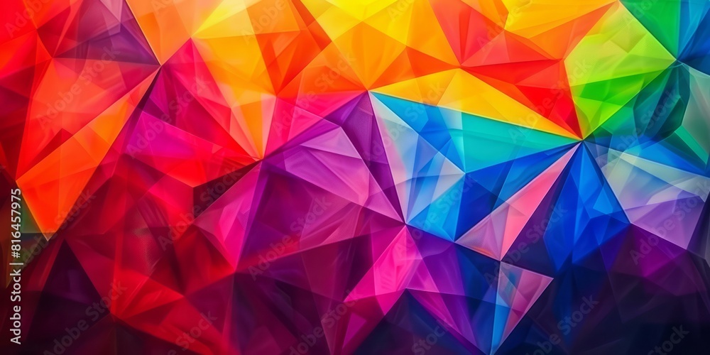 An abstract background of triangles bursts with fauvist chromatics, pristine shapes, and vibrant gradients.