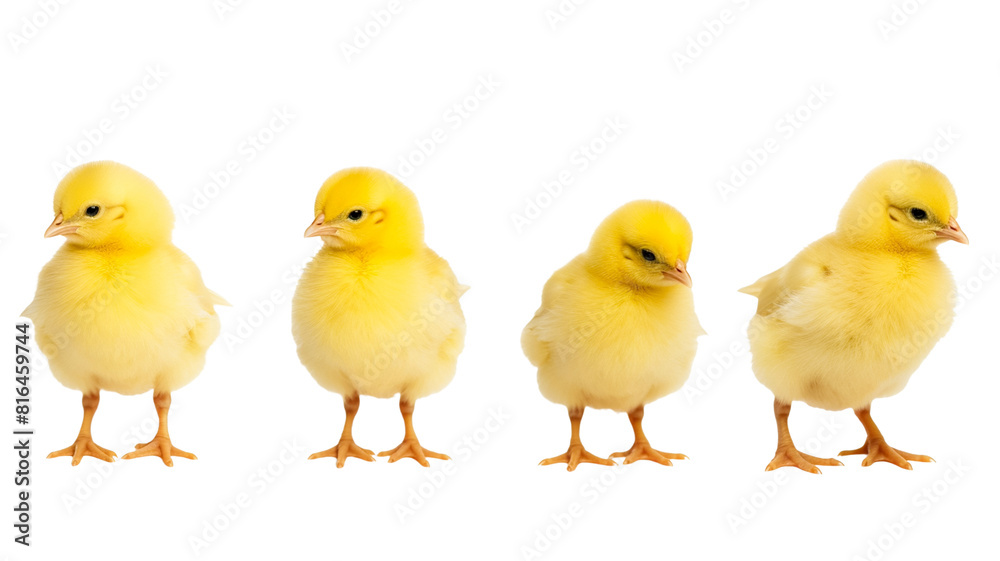 Adorable yellow chicks isolated on transparent background.
