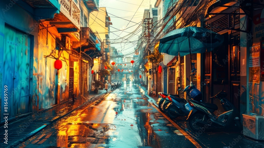Fototapeta premium landscape stree of city modern, background