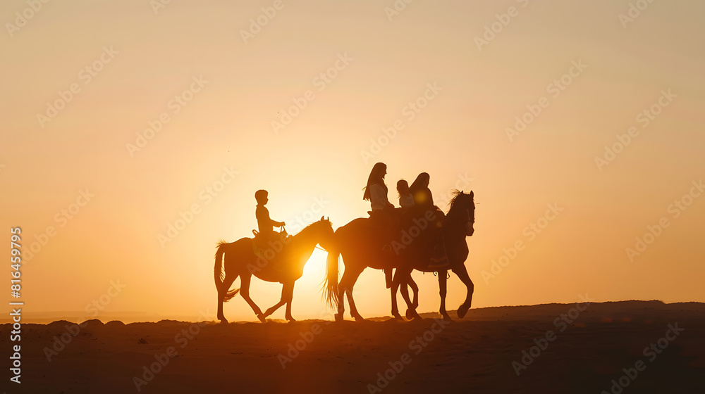 Silhouette of Happy arabian family playing together over sunset : Generative AI Silhouette of Happy arabian family playing together over sunset : Generative AI