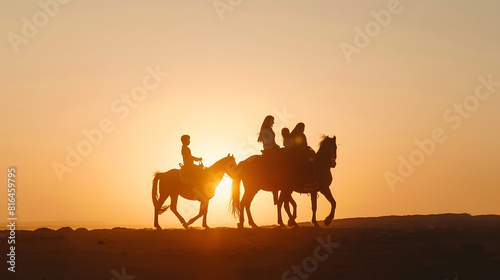 Silhouette of Happy arabian family playing together over sunset   Generative AI