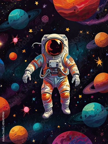 A lone female astronaut adrift in the darkness of space, her spacesuit the only light against the inky void