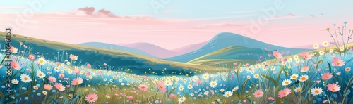 Abstract flower meadow field on a beautiful landscape