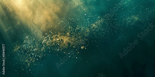 Abstract textured background wallpaper. Colorful paint wall with starry night colors. Underwater sunbeam in teal and gold.	
