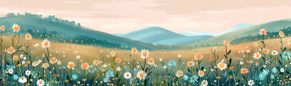 Abstract flower meadow field on a beautiful landscape