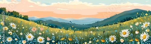 Abstract flower meadow field on a beautiful landscape