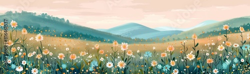 Abstract flower meadow field on a beautiful landscape