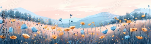 Abstract flower meadow field on a beautiful landscape