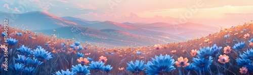 Abstract flower meadow field on a beautiful landscape