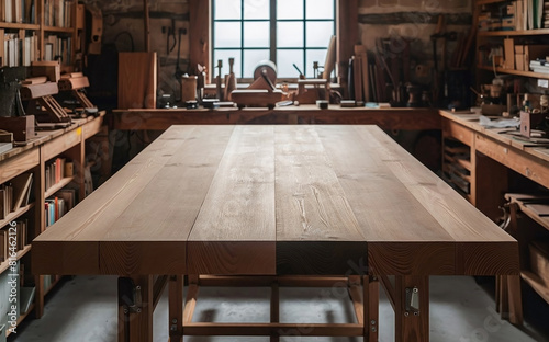 interior of a wooden table kitchen