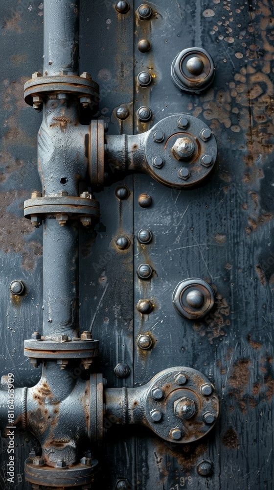 Metal background with pipe and nuts