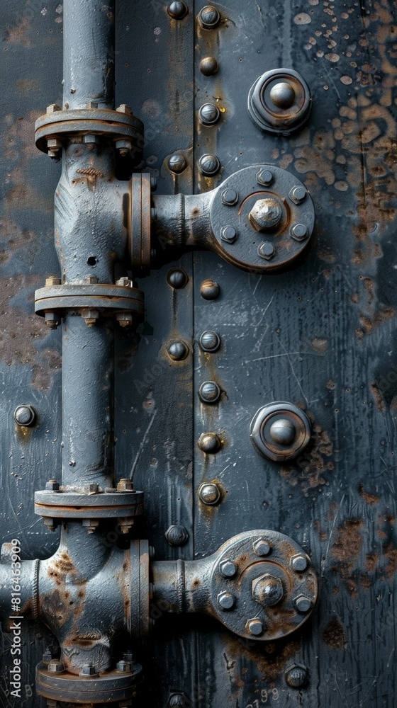 Metal background with pipe and nuts Metal background with pipe and nuts