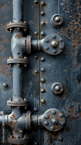 Metal background with pipe and nuts
